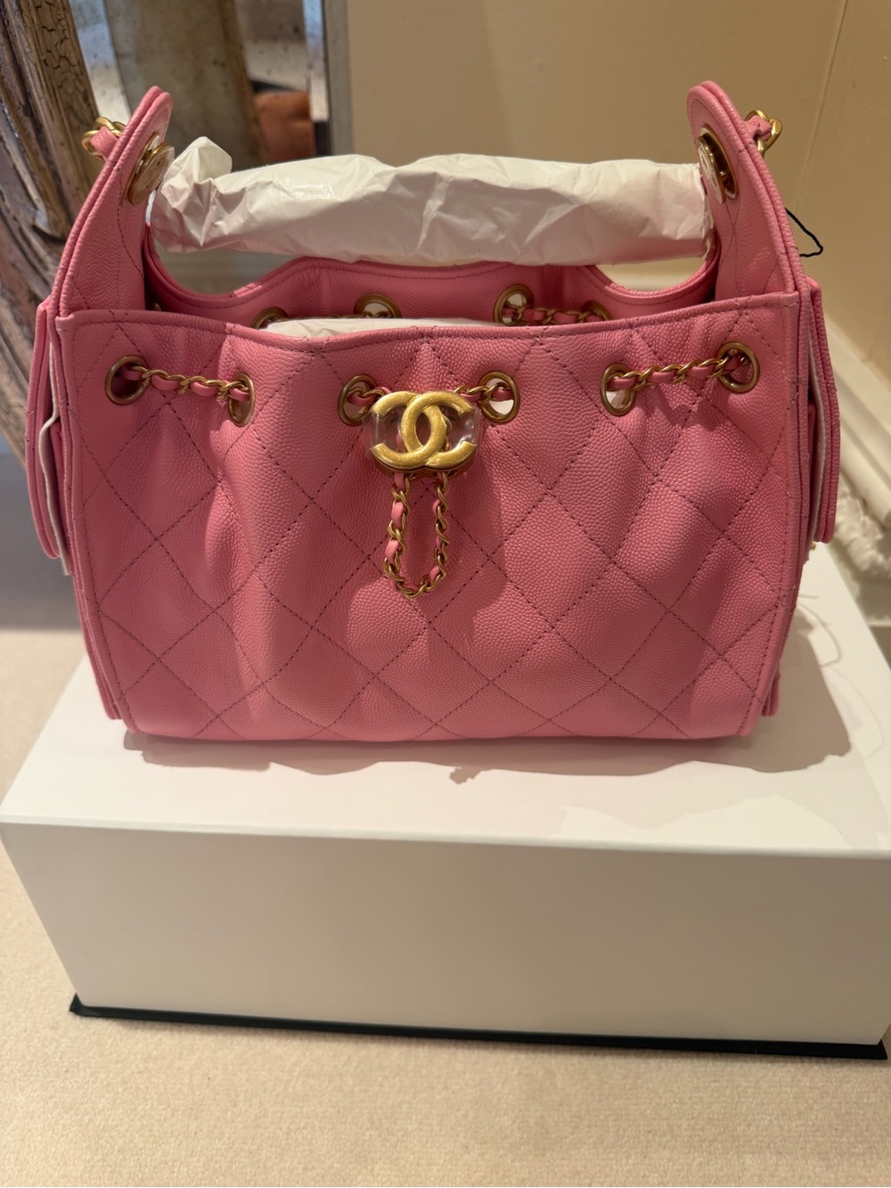 CHANEL mini 25 Pink Quilted Leather Shoulder Bag with Gold Hardware
